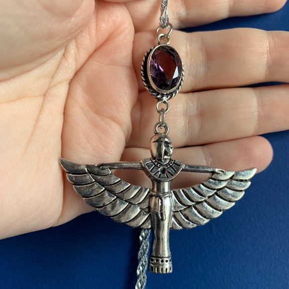 Egyptian goddess isis necklace, gothic winged goddess jewelry gift - Picture 2 of 2